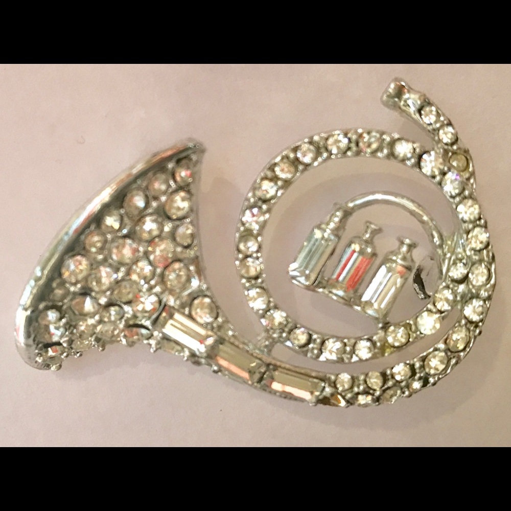 Rhinestone French Horn Brooch